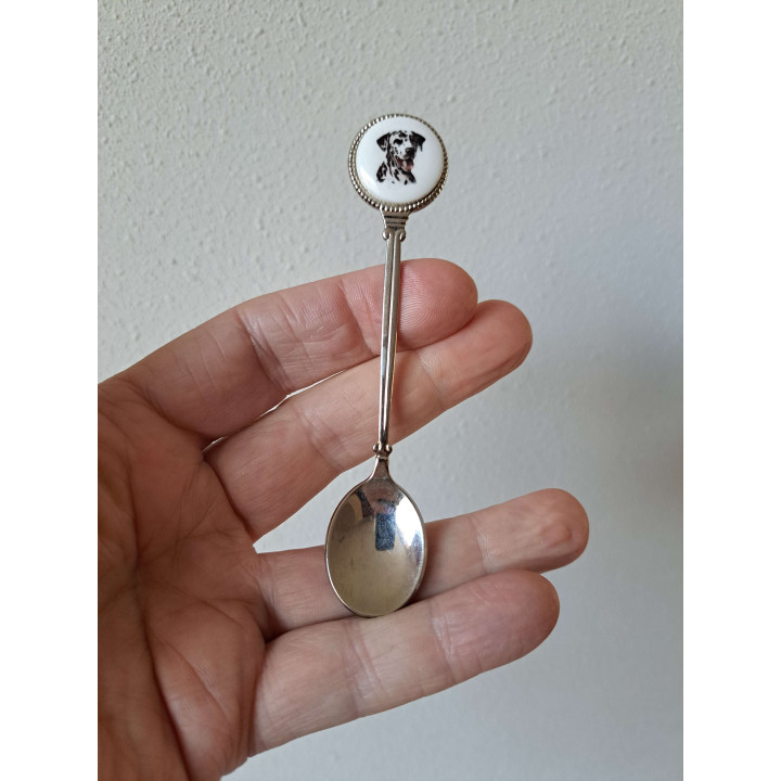 Theelepeltje met Dalmatier hond, metaal - porselein 2x11.5cm  - Verzamelobject