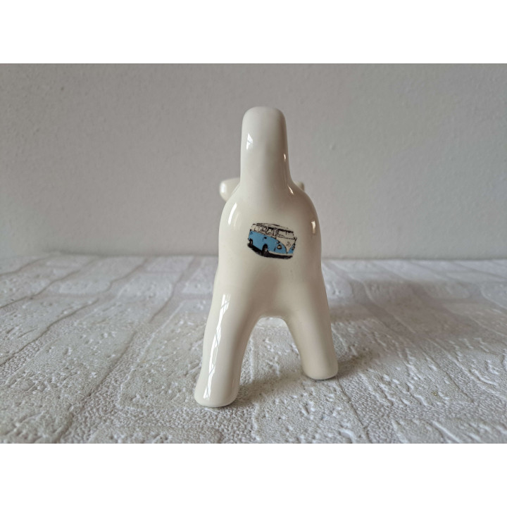 Melkkan koe met Volkswagen bus, porselein 18x7x10cm bw - handgemaakt