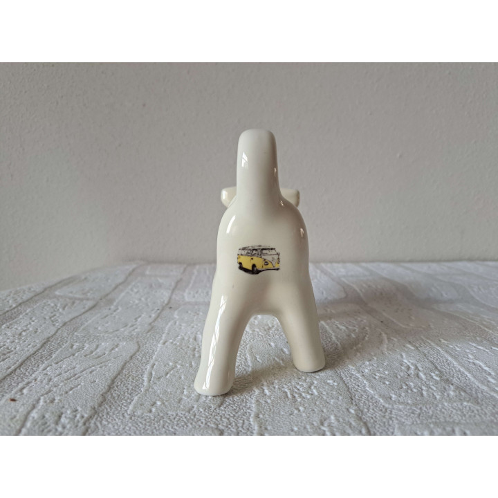 Melkkan koe met Volkswagen bus, porselein 18x7x10cm bw - handgemaakt