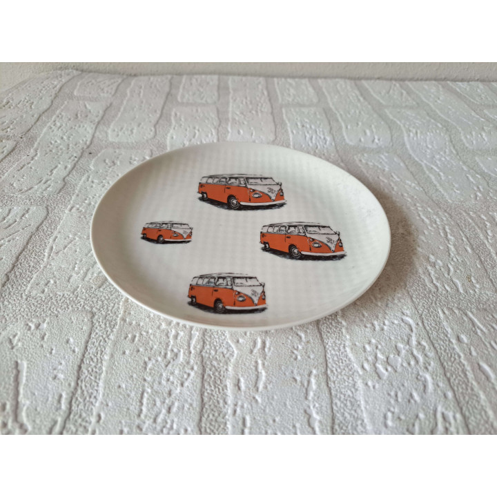 Ontbijtbord Volkswagen bussen, porselein D17x2cm oranje - handgemaakt
