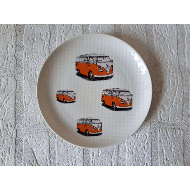 Ontbijtbord Volkswagen bussen, porselein D17x2cm oranje - handgemaakt