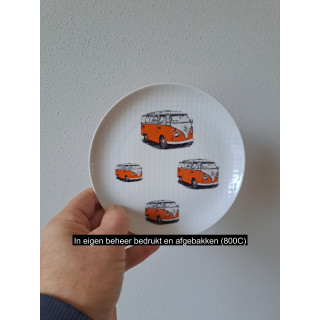 Ontbijtbord Volkswagen bussen, porselein D17x2cm oranje