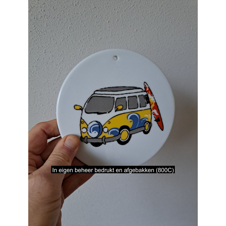 Kaasplank Volkswagen met surfplank, porselein D16xH0.5cm gl