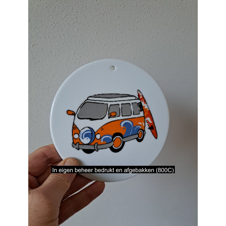 Kaasplank Volkswagen met surfplank, porselein D16xH0.5cm eo