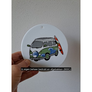 Kaasplank Volkswagen met surfplank, porselein D16xH0.5cm gn