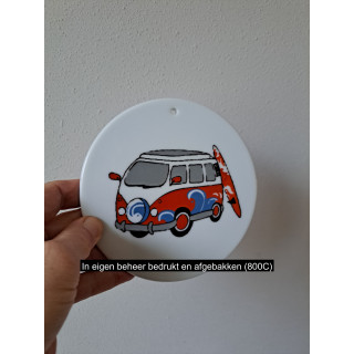 Kaasplank Volkswagen met surfplank, porselein D16xH0.5cm rn