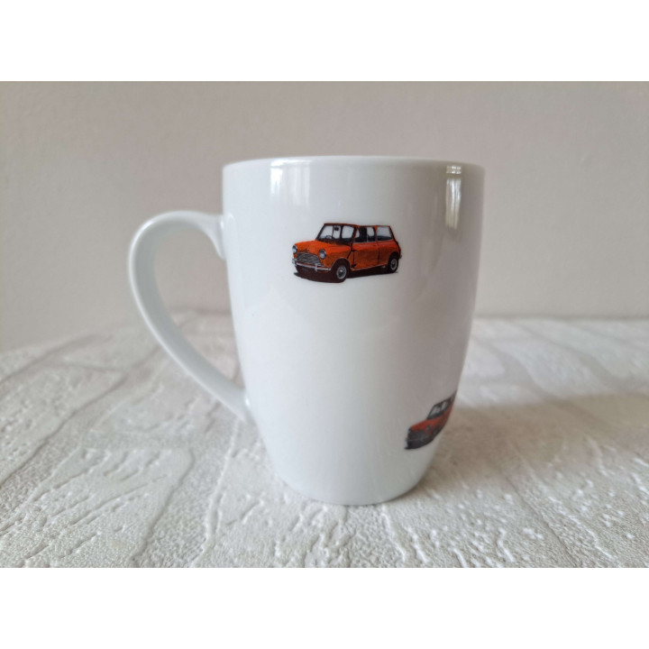 Beker Mok met Mini Cooper 1956, Porselein D7.5xH10cm - handgemaakt
