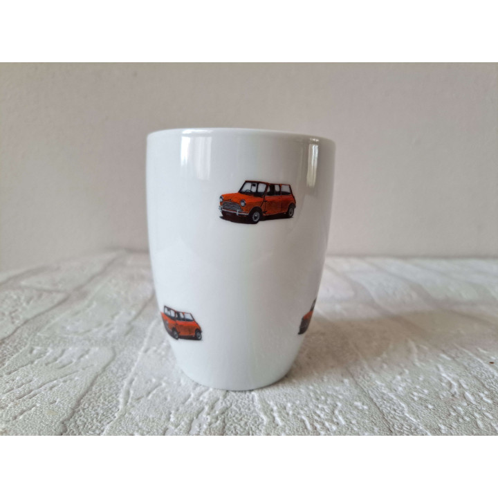 Beker Mok met Mini Cooper 1956, Porselein D7.5xH10cm - handgemaakt