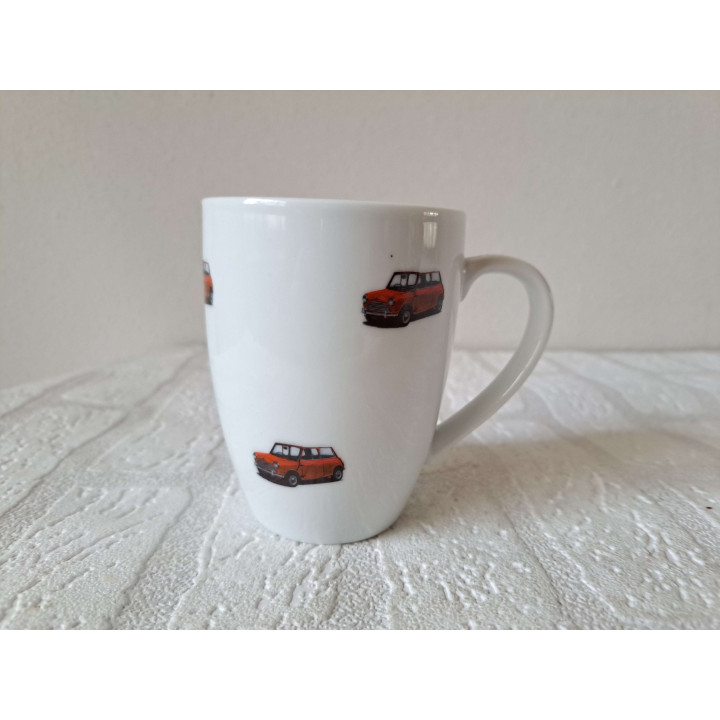 Beker Mok met Mini Cooper 1956, Porselein D7.5xH10cm - handgemaakt
