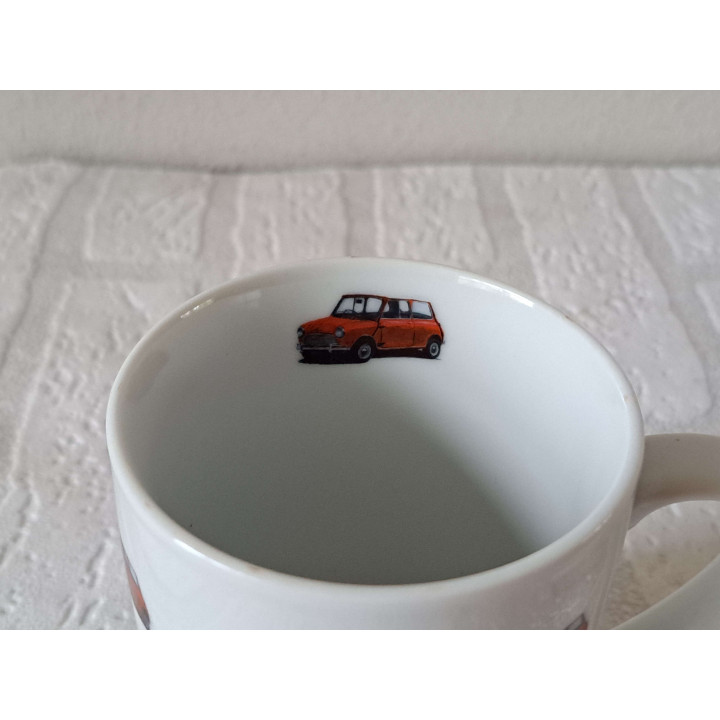Beker Mok met Mini Cooper 1956, Porselein D7.5xH10cm - handgemaakt