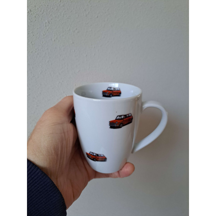 Beker Mok met Mini Cooper 1956, Porselein D7.5xH10cm - handgemaakt