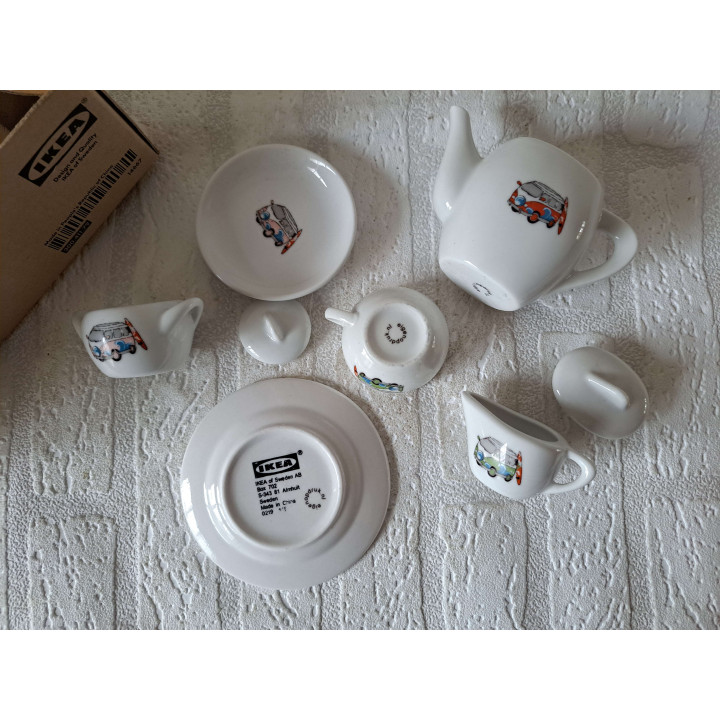 Kinderservies met Volkswagen bussen, porselein 26x15x10.5cm - handgemaakt