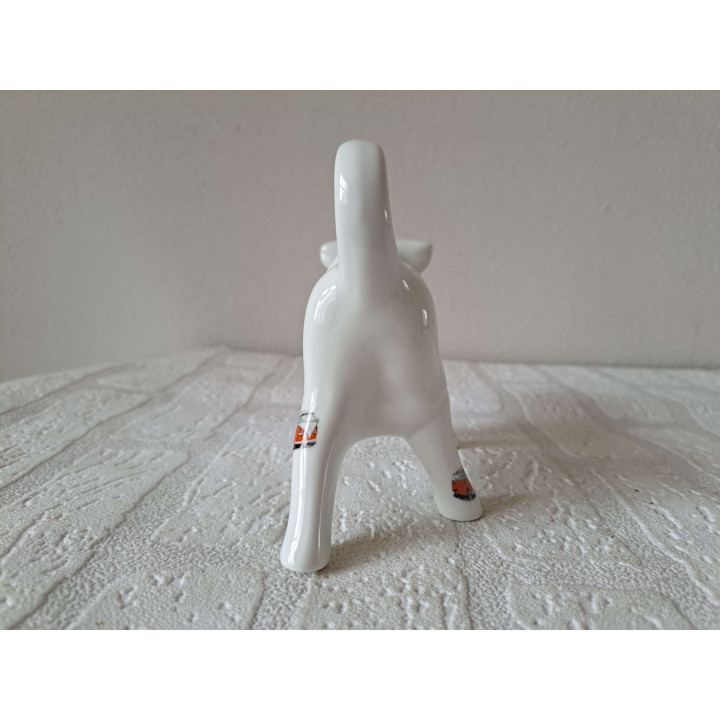 Melkkan koe met Volkswagen bus, porselein 18x7x10cm rd - handgemaakt