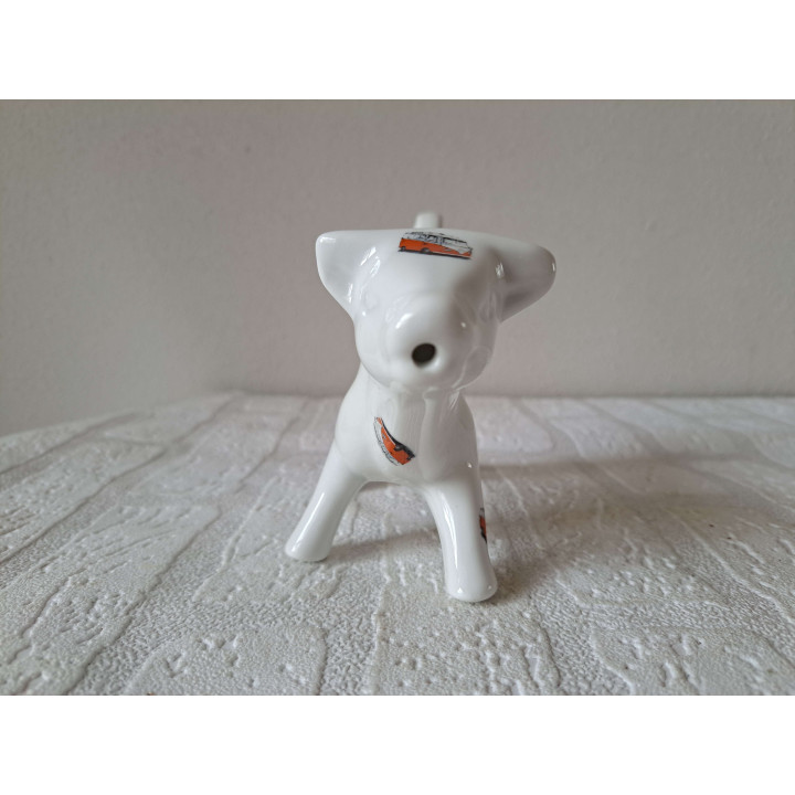 Melkkan koe met Volkswagen bus, porselein 18x7x10cm rd - handgemaakt