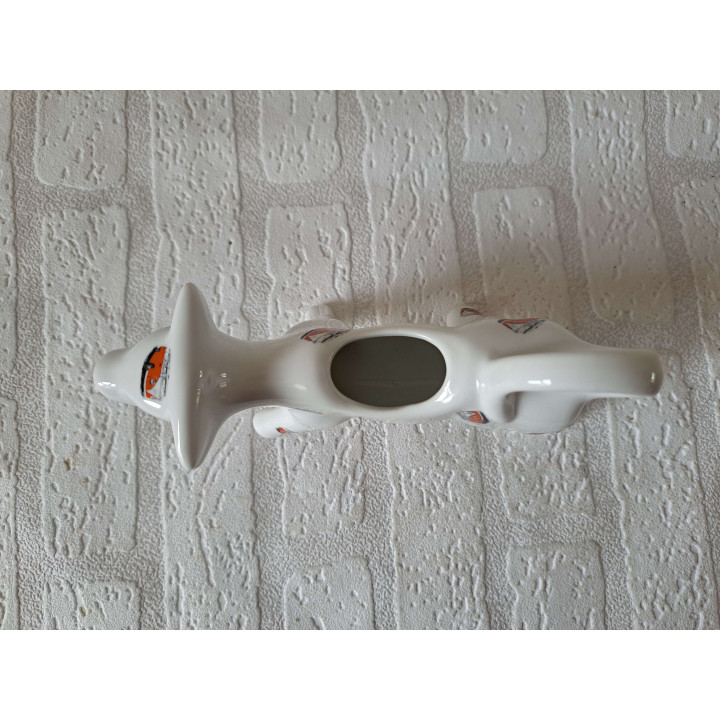 Melkkan koe met Volkswagen bus, porselein 18x7x10cm rd - handgemaakt