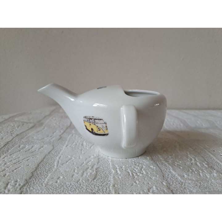 Melkkan met Volkswagen bussen, porselein 14x12x8cm - handgemaakt