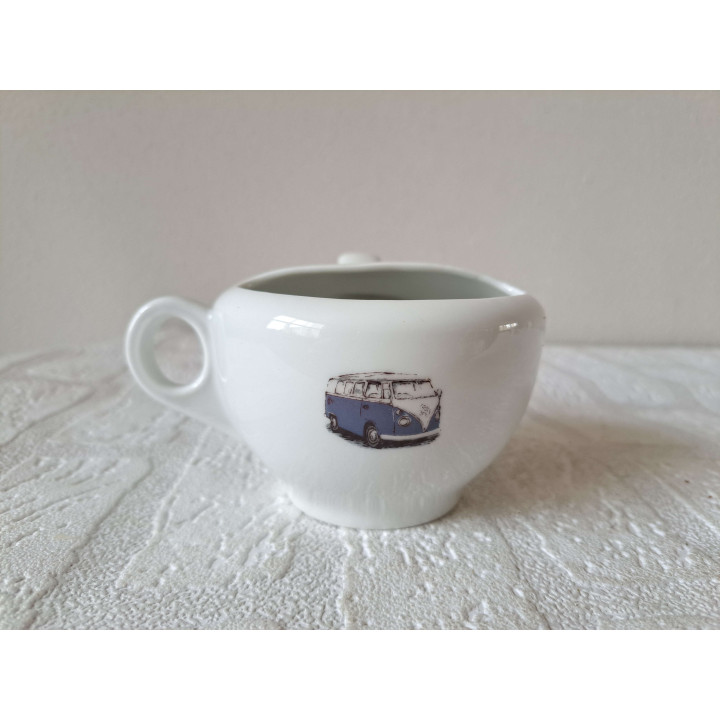 Melkkan met Volkswagen bussen, porselein 14x12x8cm - handgemaakt