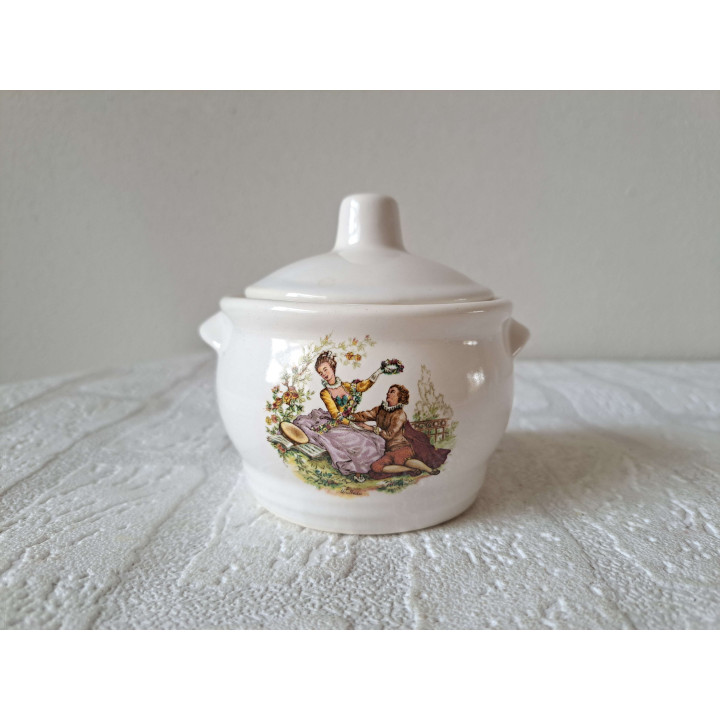 Suikerpotje met historische kledendracht, porselein D9xH10cm - handgemaakt