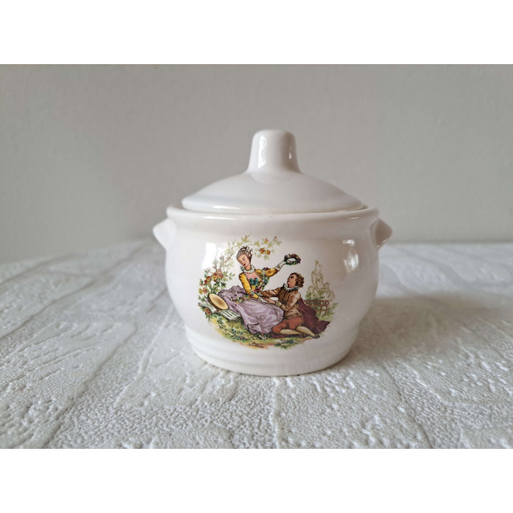 Suikerpotje met historische kledendracht, porselein D9xH10cm - handgemaakt