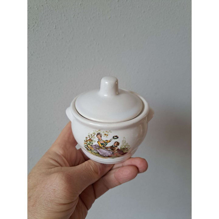 Suikerpotje met historische kledendracht, porselein D9xH10cm - handgemaakt