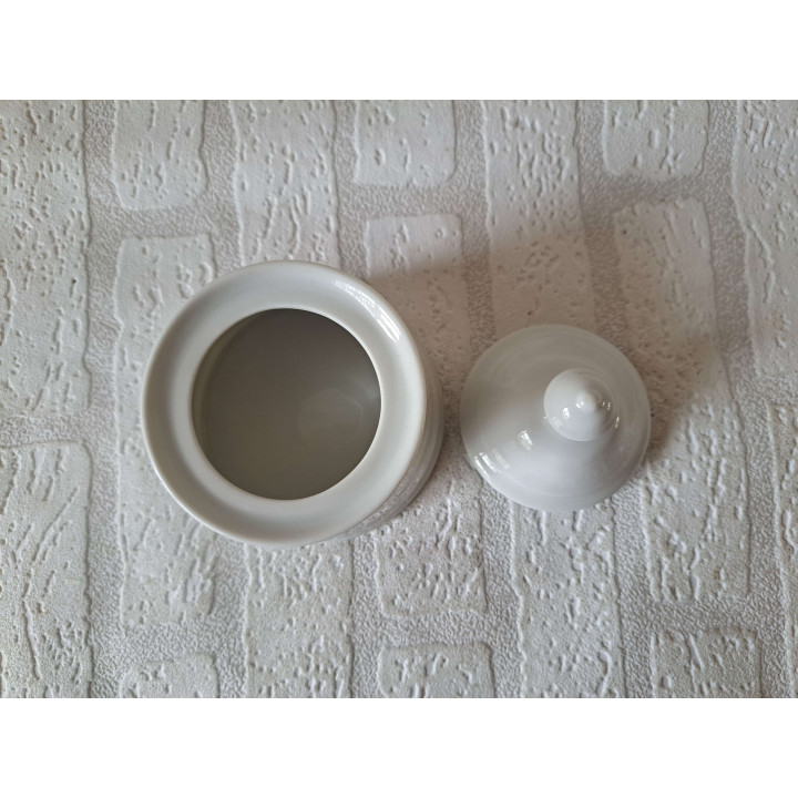 Suikerpotje met gele Volkswagen bus, porselein D10xH12cm - handgemaakt