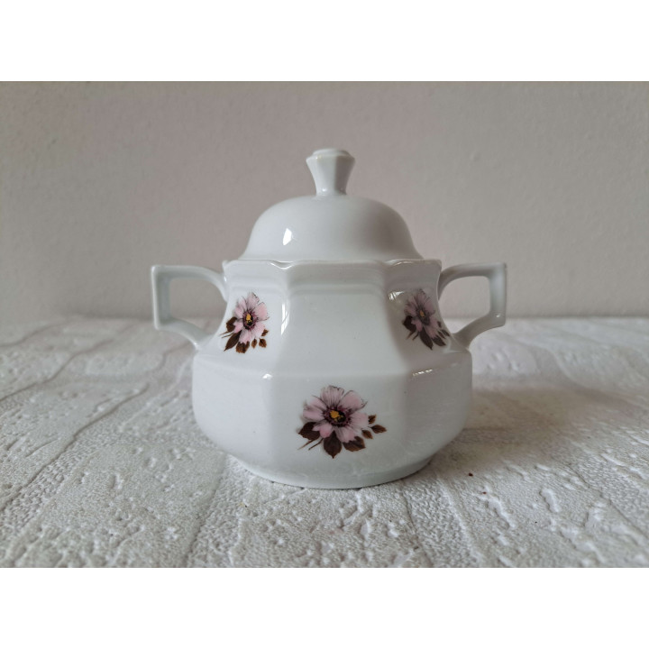 Suikerpotje met bloemmotief, porselein 12x9.5x10cm - handgemaakt