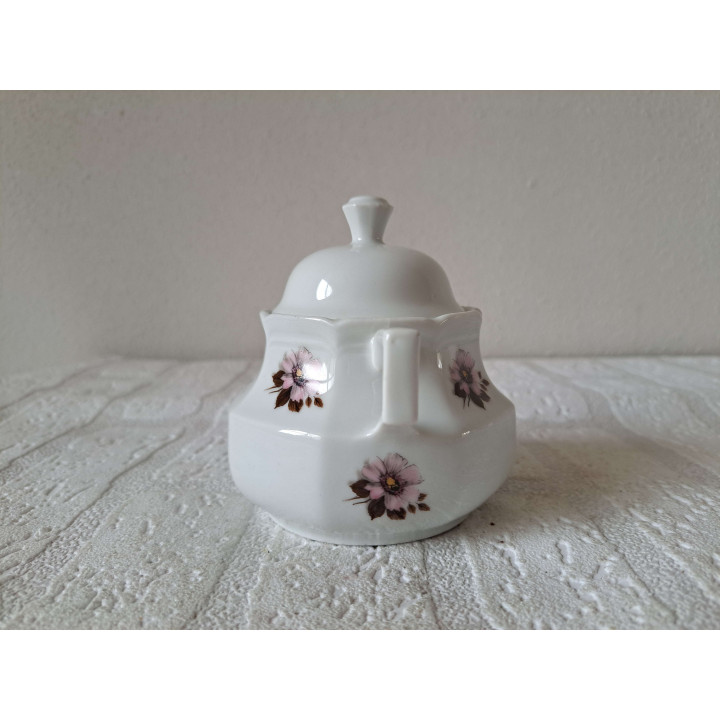 Suikerpotje met bloemmotief, porselein 12x9.5x10cm - handgemaakt