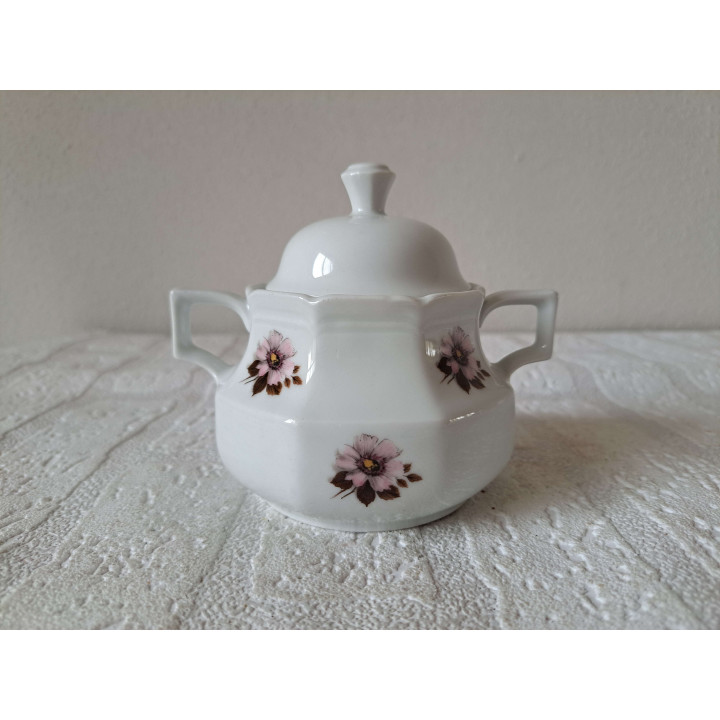 Suikerpotje met bloemmotief, porselein 12x9.5x10cm - handgemaakt