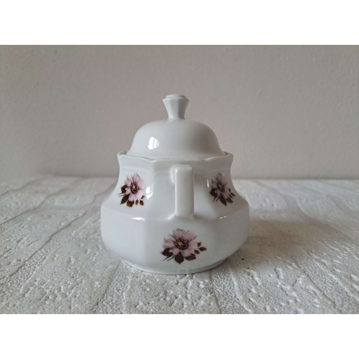 Suikerpotje met bloemmotief, porselein 12x9.5x10cm - handgemaakt