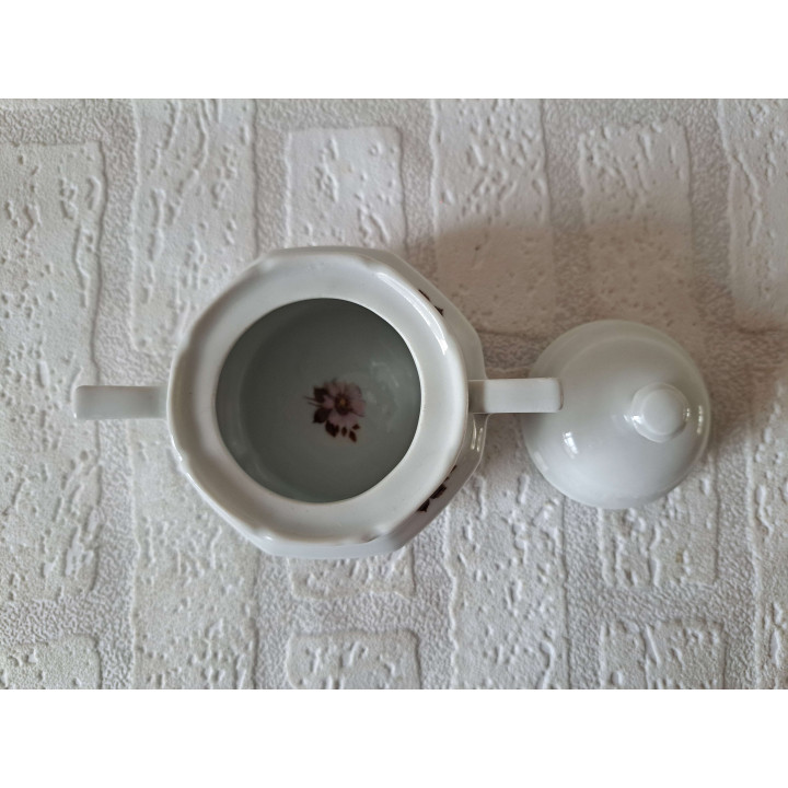 Suikerpotje met bloemmotief, porselein 12x9.5x10cm - handgemaakt