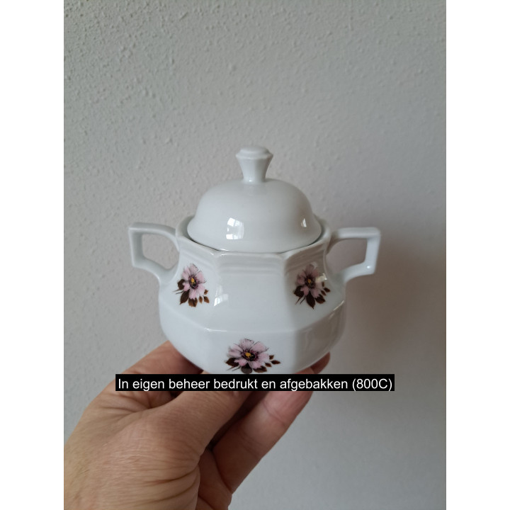 Suikerpotje met bloemmotief, porselein 12x9.5x10cm