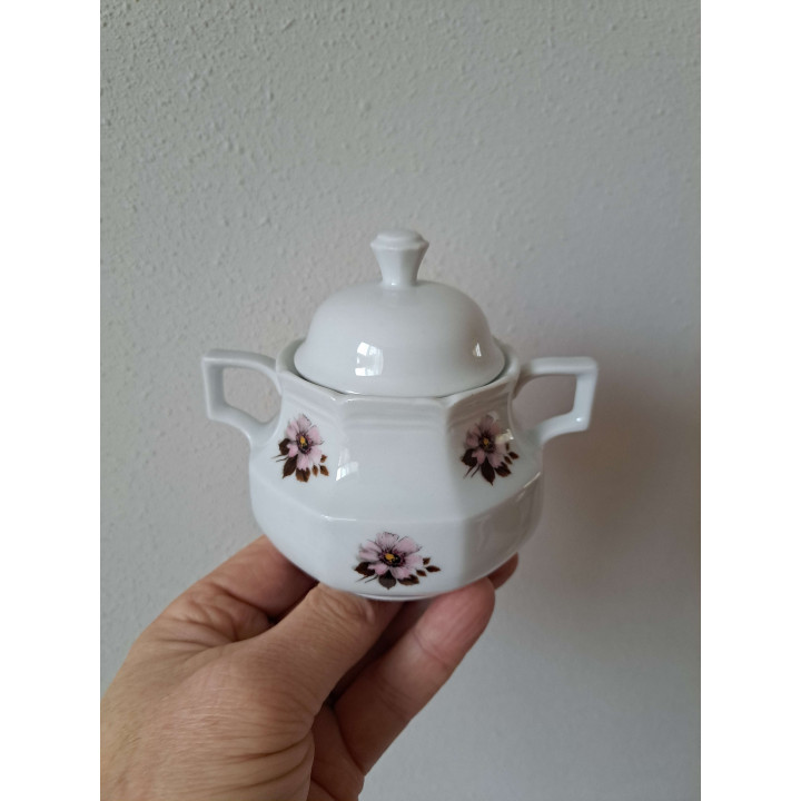 Suikerpotje met bloemmotief, porselein 12x9.5x10cm - handgemaakt