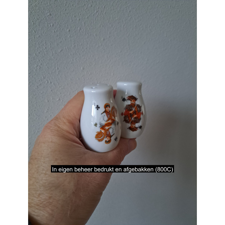 Jokers speelkaarten, peper en zoutstel, porselein D4xH6cm