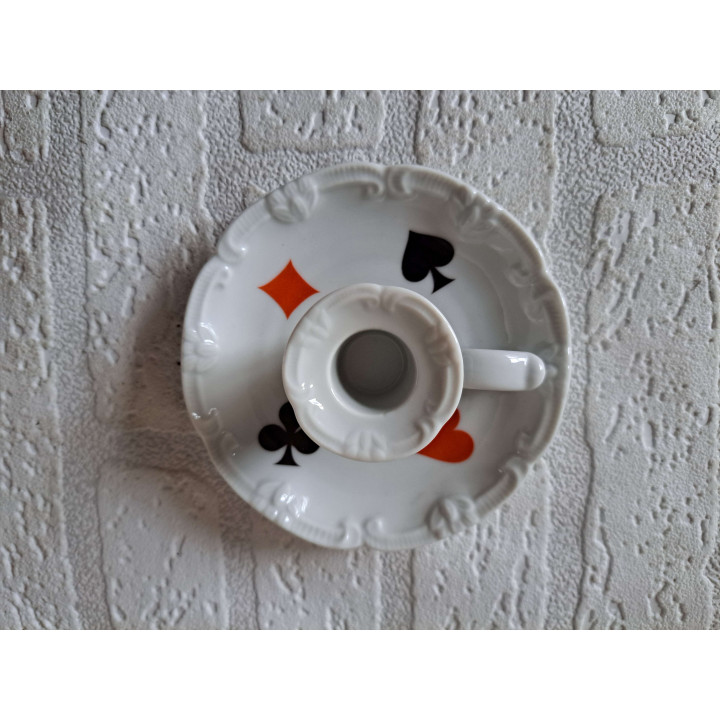 Kaarsenstandaard Speelkaarten symbolen, porselein D11.5xH4cm - handgemaakt