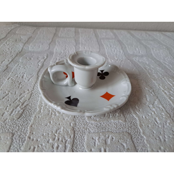 Kaarsenstandaard Speelkaarten symbolen, porselein D11.5xH4cm - handgemaakt