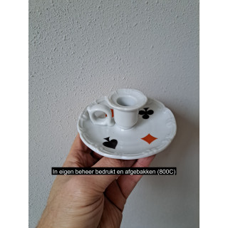 Kaarsenstandaard Speelkaarten symbolen, porselein D11.5xH4cm