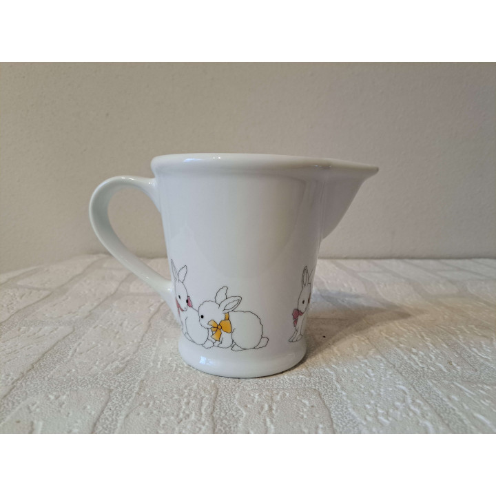 Maatbeker 600ml met konijnen, porselein 18.5x10.5x12.5cm - handgemaakt