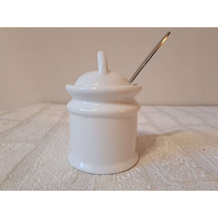 Suikerpot met lepel Toekan vogel, porselein D7xH10cm - handgemaakt