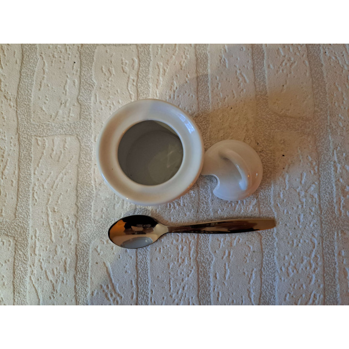 Suikerpot met lepel Toekan vogel, porselein D7xH10cm - handgemaakt