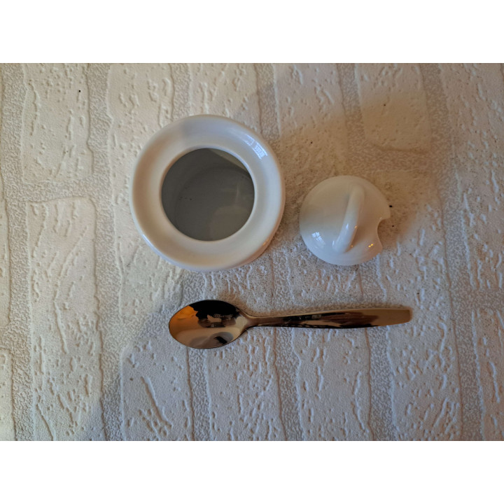 Suikerpot lepel patrijs, Farzanten vogel, porselein D7xH10cm - handgemaakt