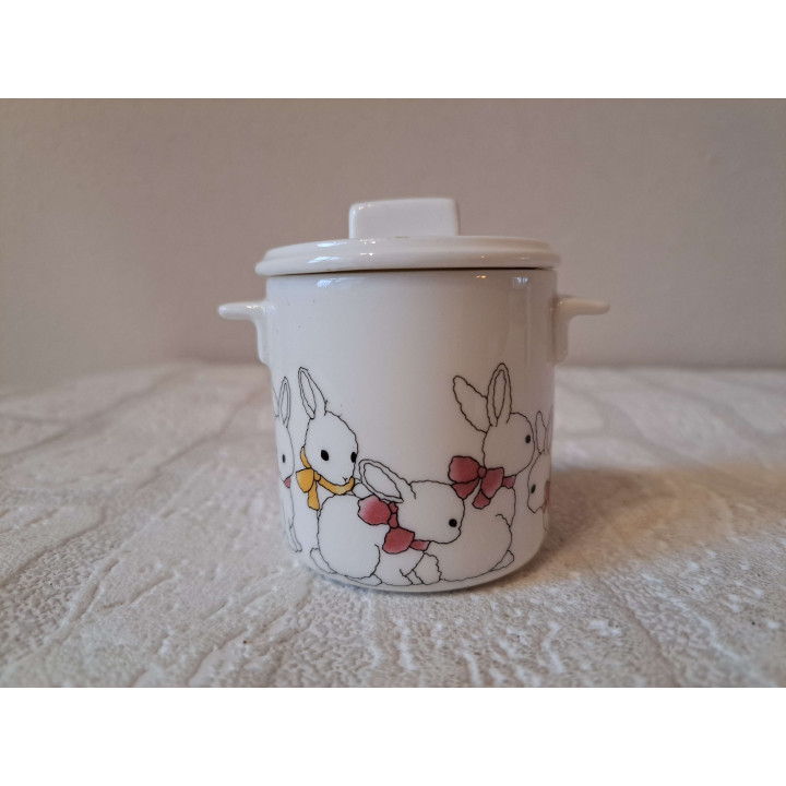 Suikerpotje met konijnen, porselein D7xH8cm - handgemaakt