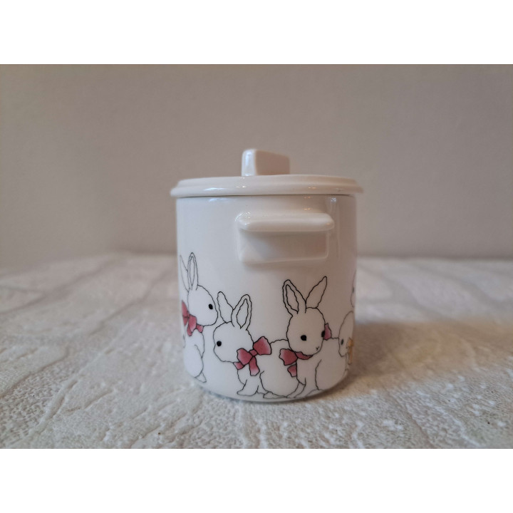 Suikerpotje met konijnen, porselein D7xH8cm - handgemaakt