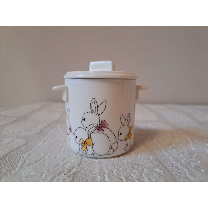 Suikerpotje met konijnen, porselein D7xH8cm - handgemaakt