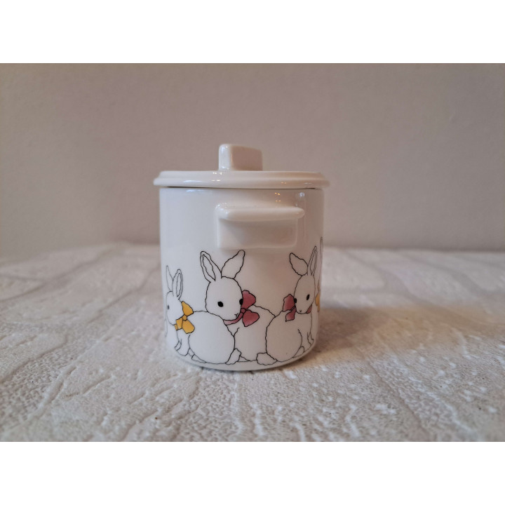 Suikerpotje met konijnen, porselein D7xH8cm - handgemaakt