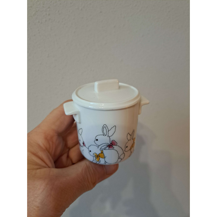 Suikerpotje met konijnen, porselein D7xH8cm - handgemaakt