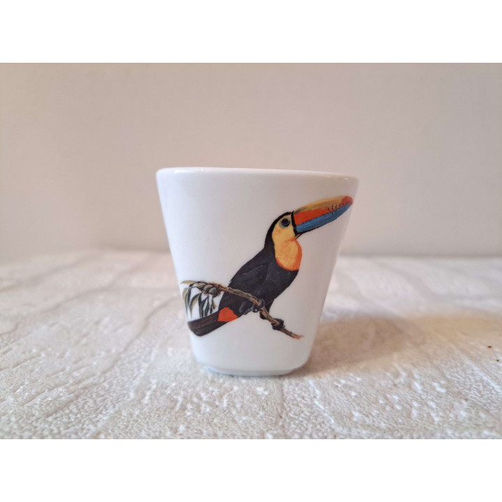 Bloempotje met Toekan vogel, porselein 6x6x6cm - handgemaakt