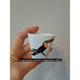 Bloempotje met Toekan vogel, porselein 6x6x6cm