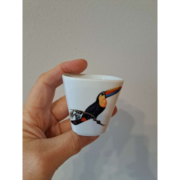 Bloempotje met Toekan vogel, porselein 6x6x6cm - handgemaakt