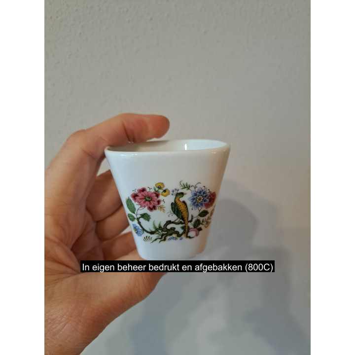 Bloempotje met Paradijsvogel, porselein 6x6x6cm