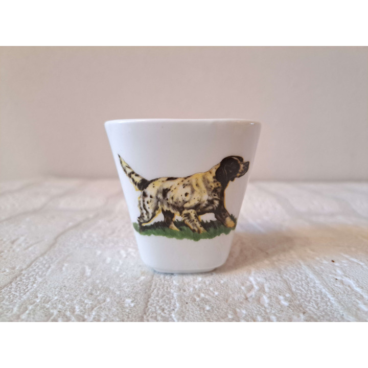 Bloempotje met Engelse setter hond, porselein 6x6x6cm - handgemaakt